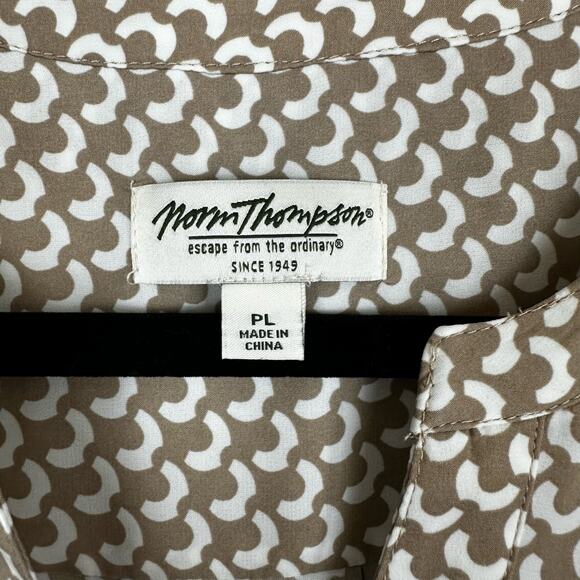 Women's Norm Thompson Petite Tan Cream Gold Print V Neck Blouse Stretch Sz PL - Picture 5 of 7